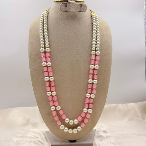 Blush Pink Bead & Pearl Long Necklace