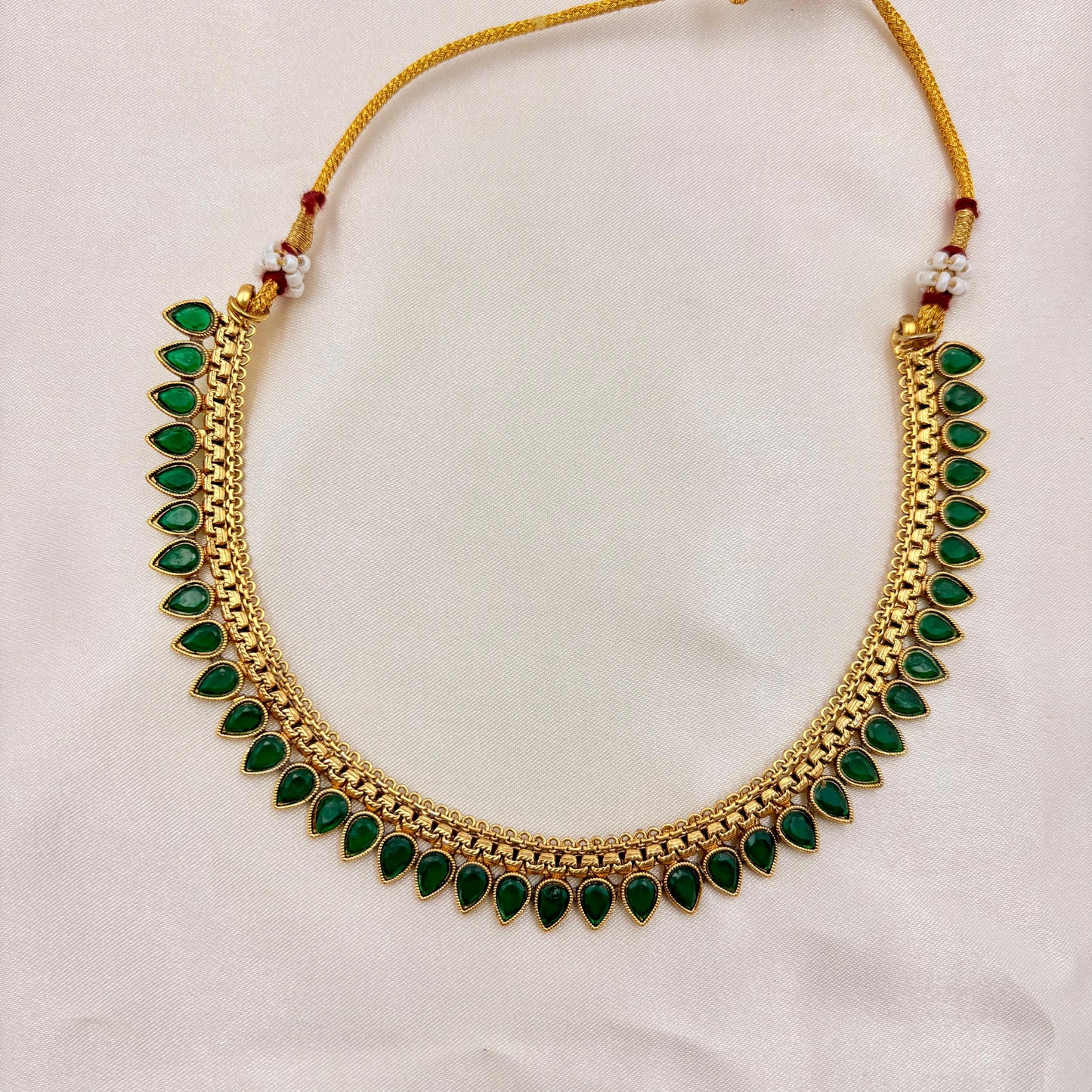 Green Enamel Teardrop Necklace Set | Traditional Lightweight Jewellery