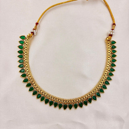 Green Enamel Teardrop Necklace Set | Traditional Lightweight Jewellery