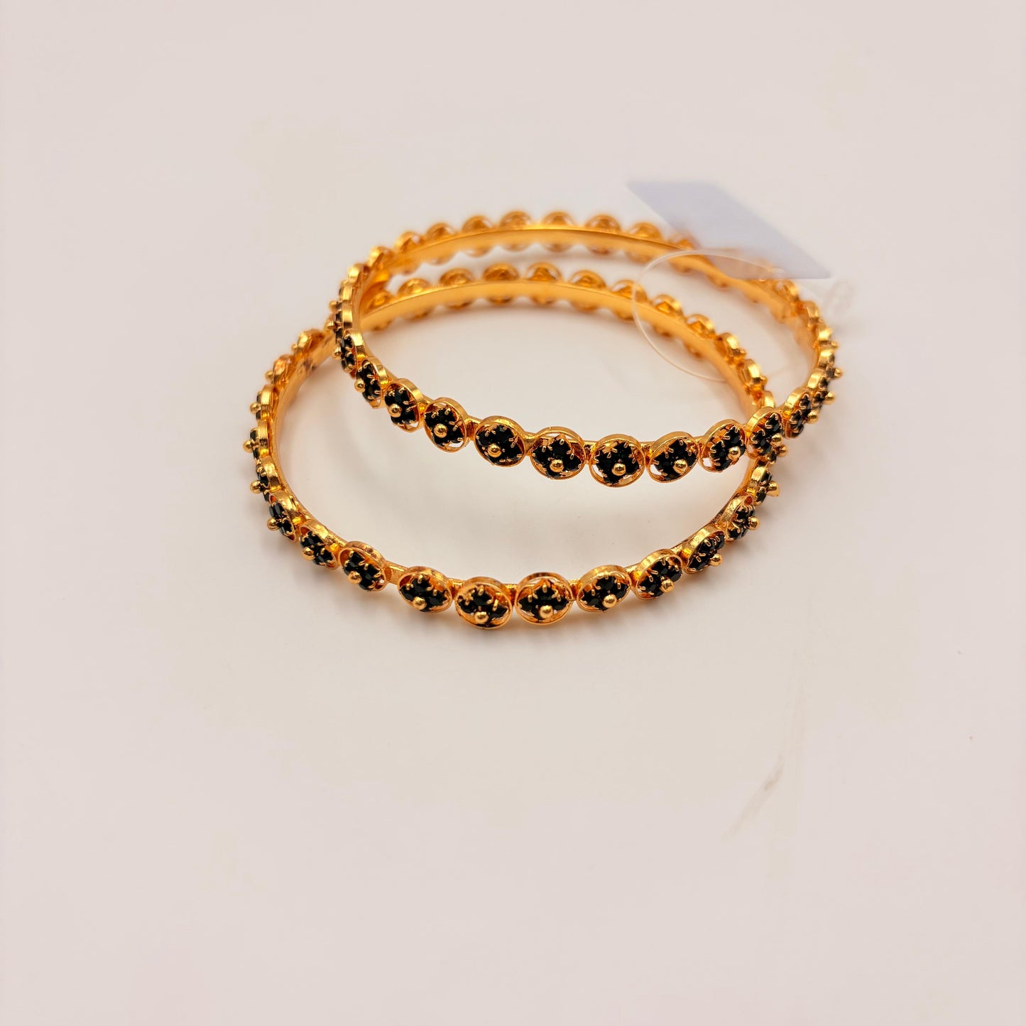 Antique Gold Green Stone Circle Bangles – Traditional Lightweight Bangles