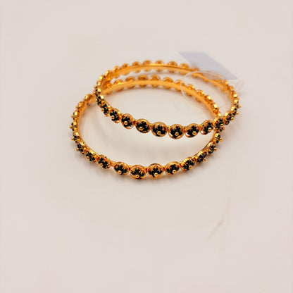 Antique Gold Green Stone Circle Bangles – Traditional Lightweight Bangles