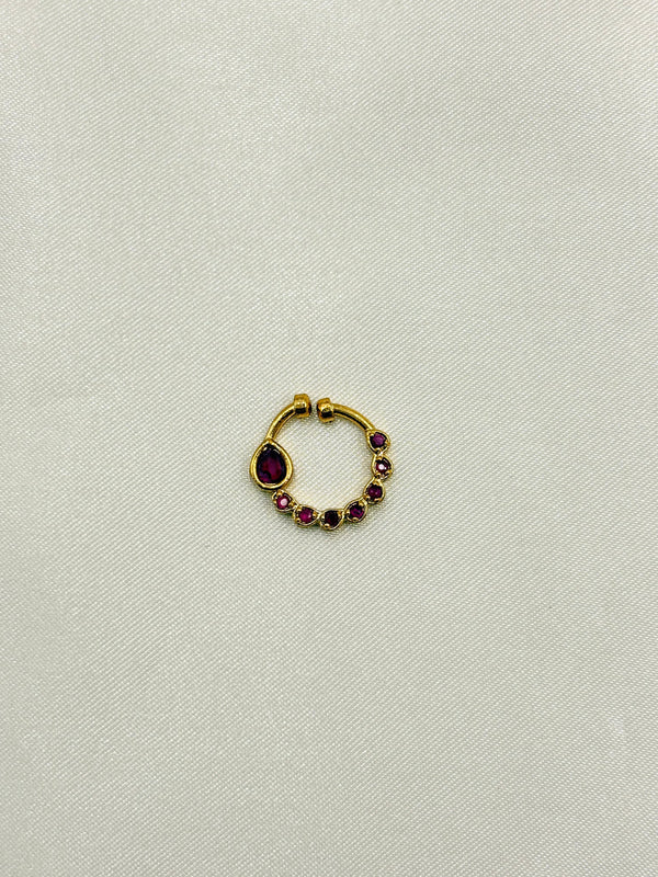 Ruby Kundan Nose Pin – Gold Finish Open Nose Ring