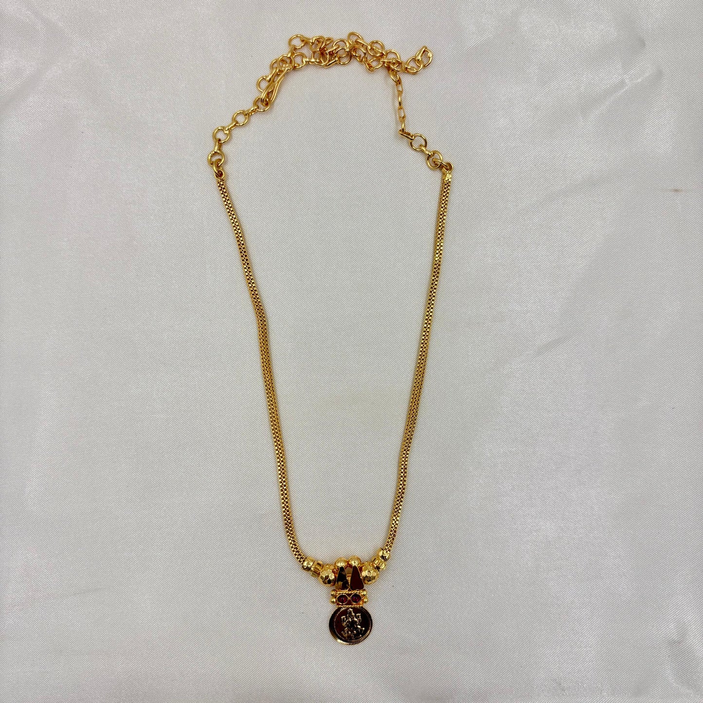 Gold-Plated Temple Pendant Necklace with Adjustable Chain
