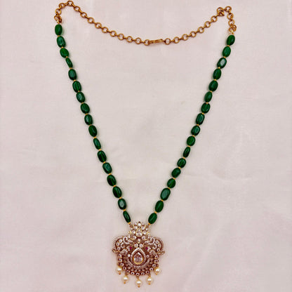 Green Beads CZ Stone Pendant Necklace