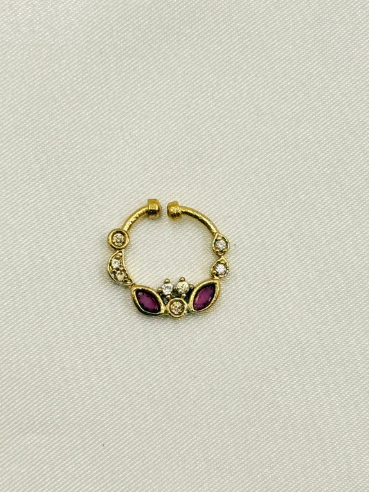 Ruby Marquise Stone Floral Nose Pin – Gold Finish