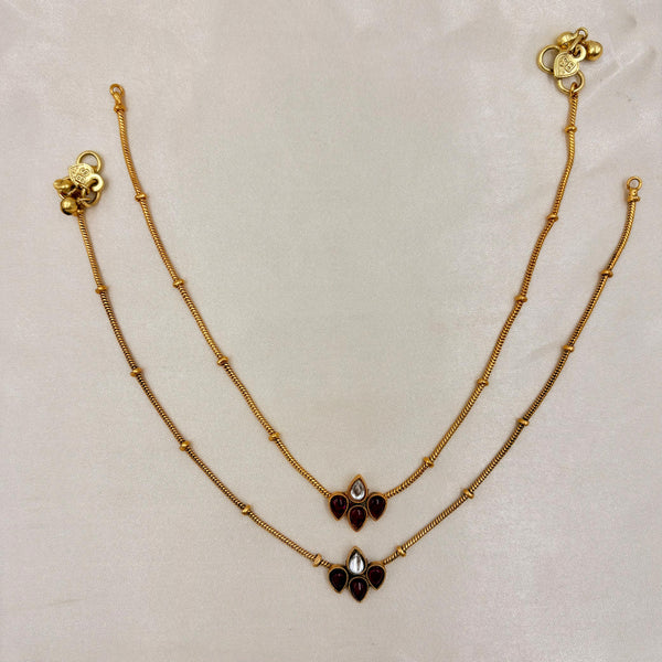 Antique Gold Minimal Stone Anklet Pair