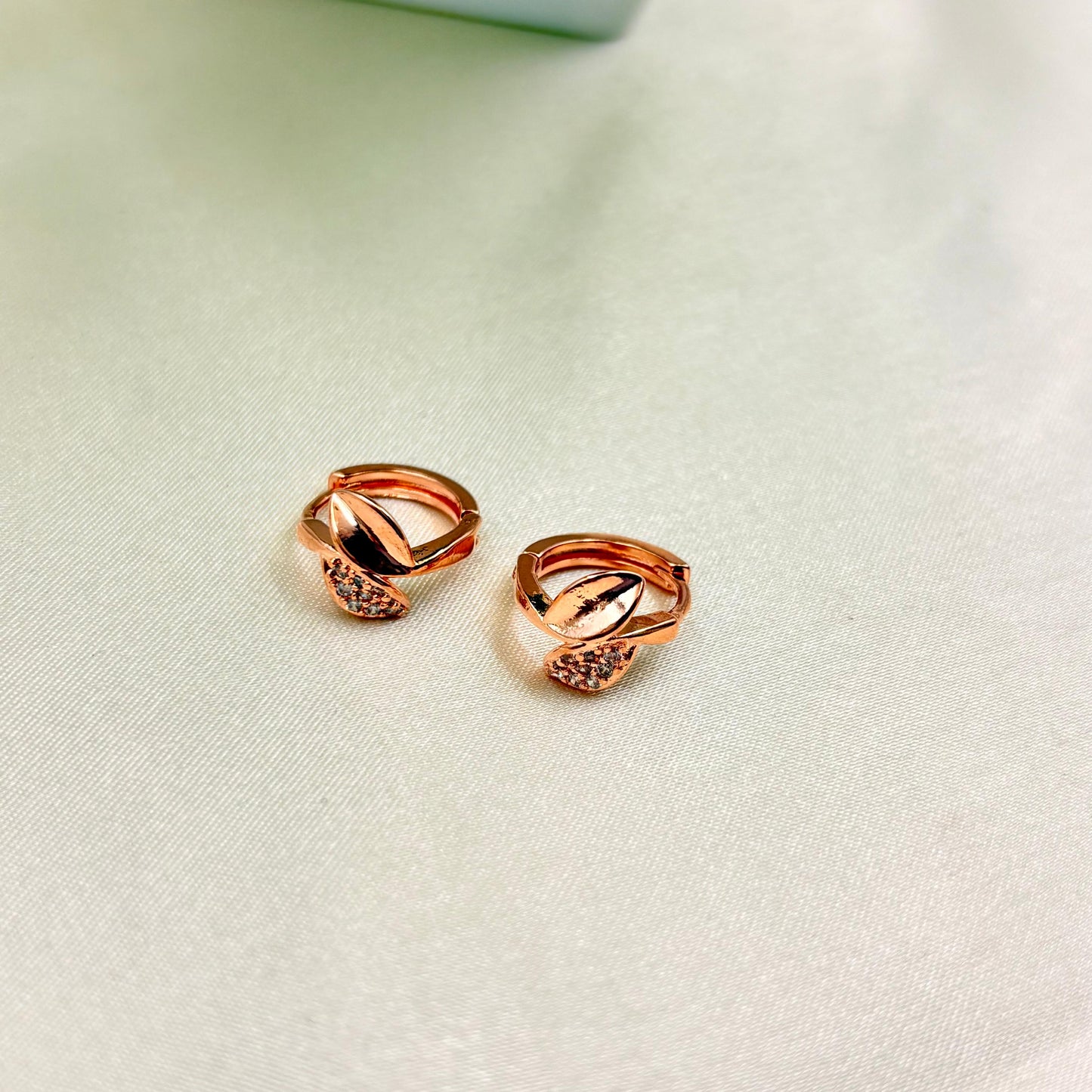 Rose Gold Leaf Design Huggie Earrings