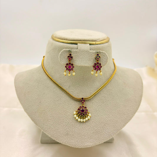 ✨ Ruby Pearl Pendant Necklace Set | Traditional & Timeless