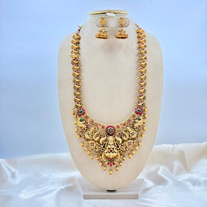 Antique Gold Finish Lakshmi Temple Haram Necklace Set