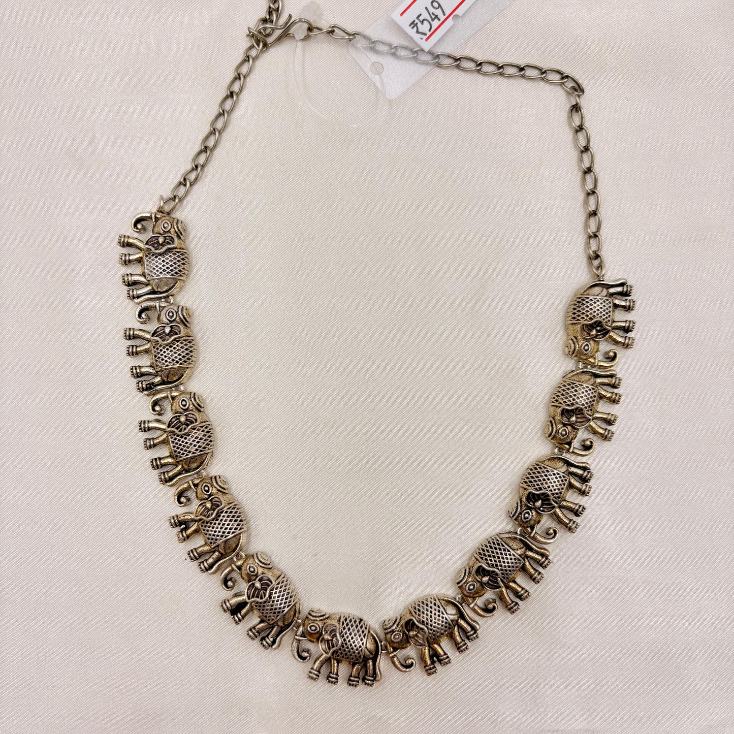 Oxidised Silver Elephant Motif Necklace Set with Stud Earrings