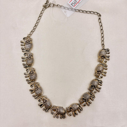 Oxidised Silver Elephant Motif Necklace Set with Stud Earrings