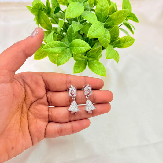 Silver Finish CZ Mini Jhumka Earrings