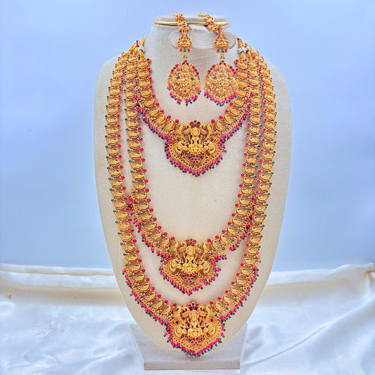 Grand South Indian Temple Bridal Jewellery Set – Gold Finish (Full Set)