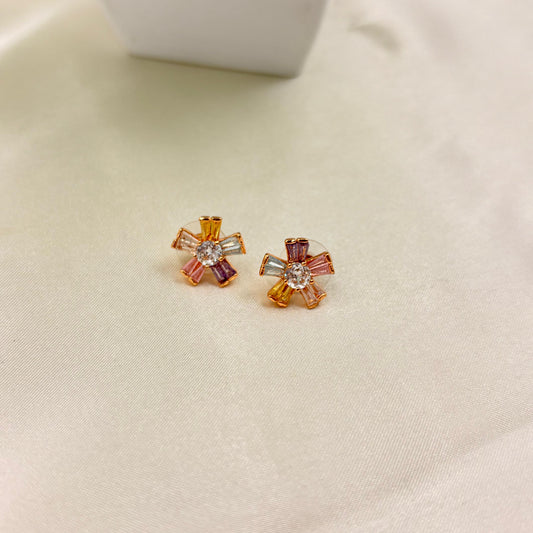 Multicolor Crystal Flower Stud Earrings – Gold Tone Floral Studs