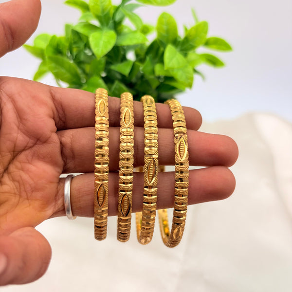 Gold Finish Leaf Motif Textured Bangles – Traditional Elegant Daily Wear