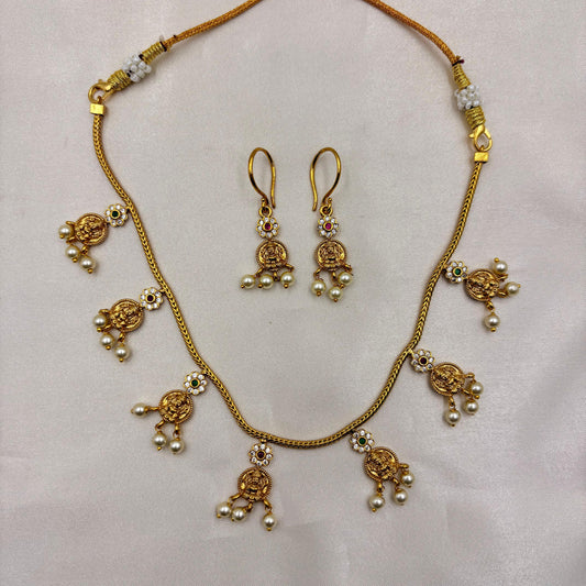 ✨ Lakshmi Coin Pearl Necklace Set – Elegant • Traditional • Lightweight