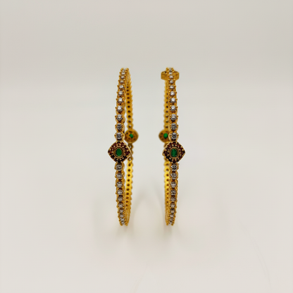 Elegant CZ Bangles With Emerald Center – Slim & Classy Design