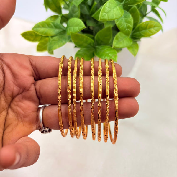 Slim Gold Finish Wave Pattern Bangles | Elegant Daily Wear Design