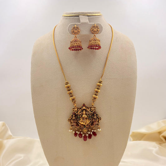 Temple Lakshmi Red Beads Necklace Set