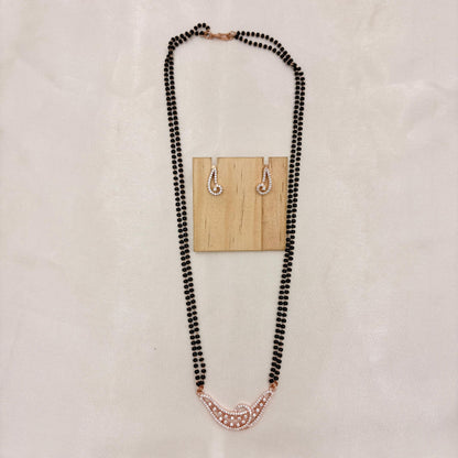 Rose Gold Finish CZ Wave Mangalsutra with Matching Earrings