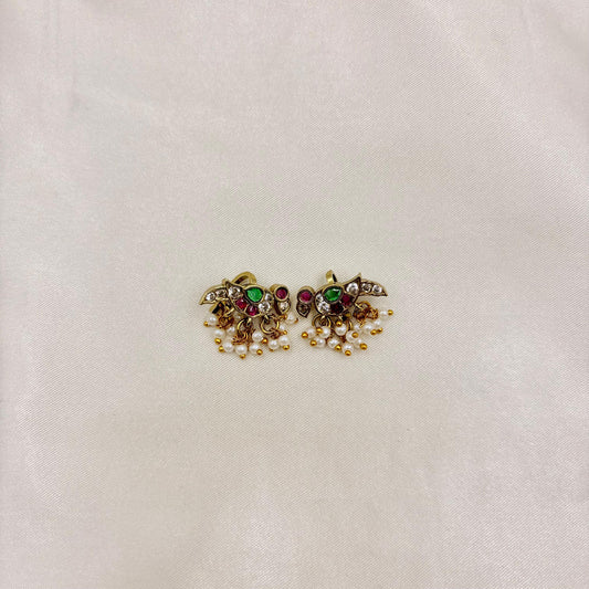 Traditional Kundan & Stone Bugudi with Pearl Hangings – Antique Gold Ear Cuff (Pair)