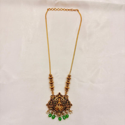Temple Lakshmi Green Beads Necklace Set
