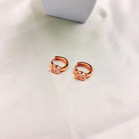 Rose Gold Oval Crystal Huggie Earrings
