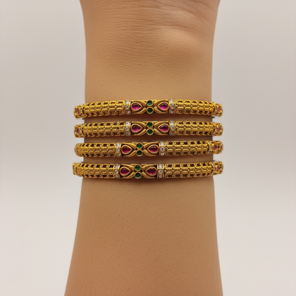 Heritage Ruby–Emerald Antique Bangles – Temple Classics Collection