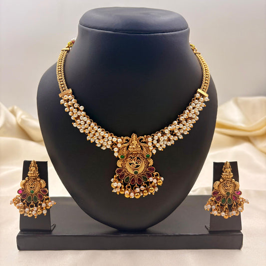 ✨ Temple Pearl Heritage Necklace Set – Royal & Timeless