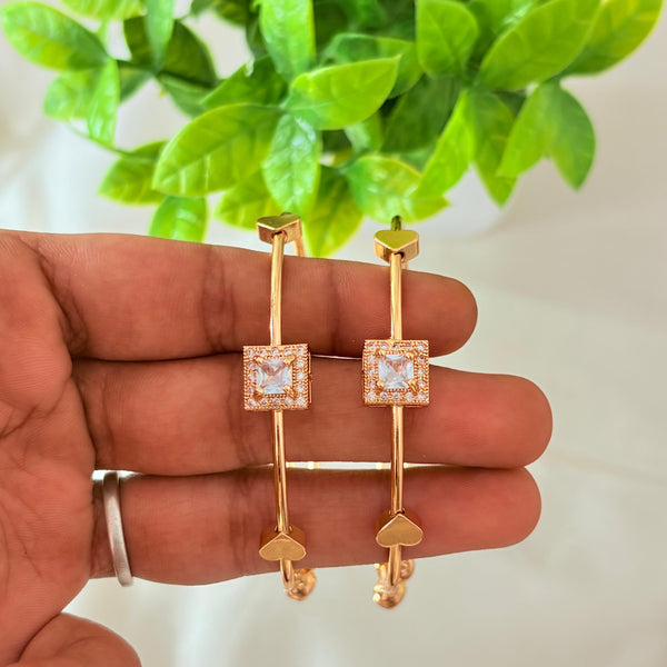 Rose Gold Finish Square Crystal Bangles – Minimal Designer Daily Wear