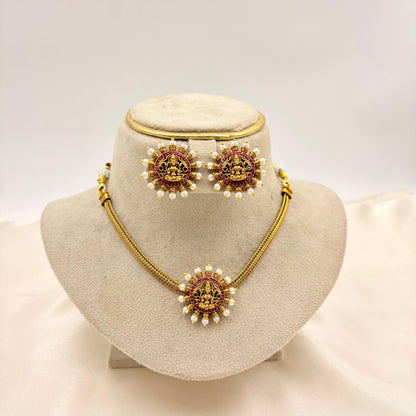 Lakshmi Temple Pendant Necklace Set – Traditional Gold Finish Jewellery