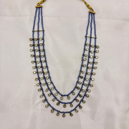 Lavender Multi-Layer Beaded Necklace with Gold Teardrop Charms – Elegant Statement Jewelry