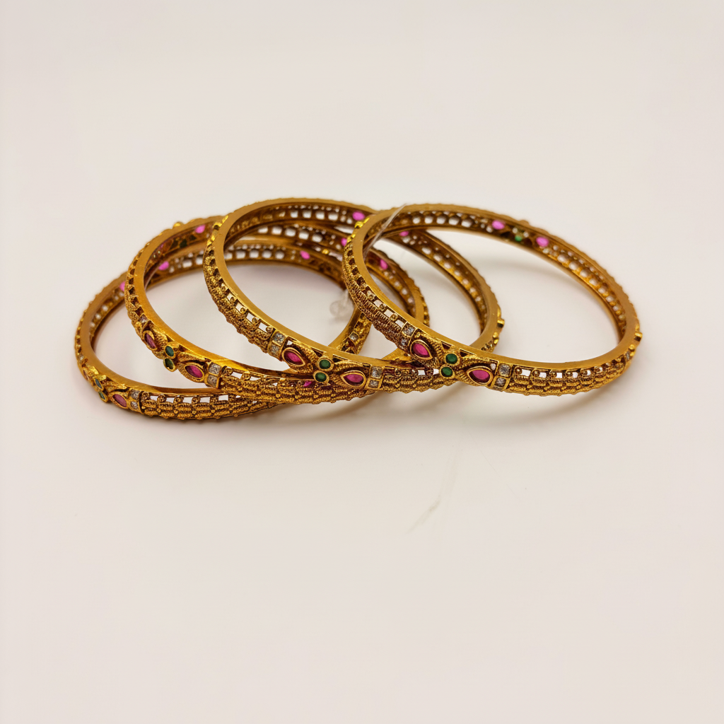 Heritage Ruby–Emerald Antique Bangles – Temple Classics Collection