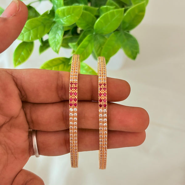 Gold Finish Ruby & White Stone Bangles – Elegant Slim CZ Bangles