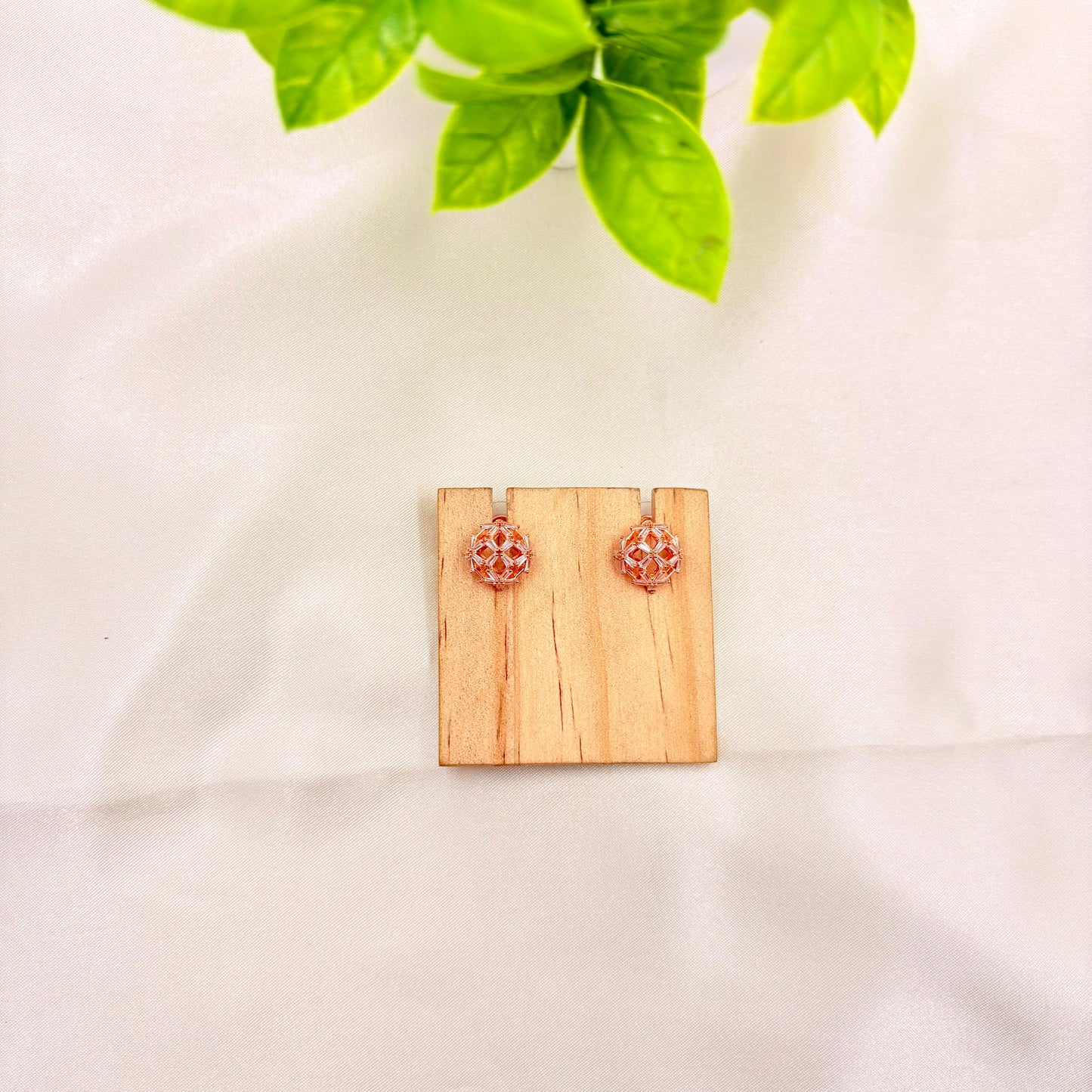 Rose Gold Finish Geometric Lattice Stud Earrings