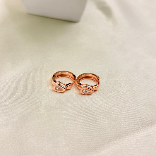 Rose Gold Crystal Huggie Hoop Earrings