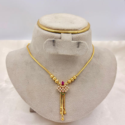Gold-Plated American Diamond Tassel Pendant Necklace