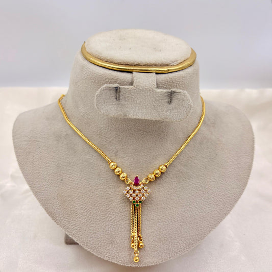 Gold-Plated American Diamond Tassel Pendant Necklace