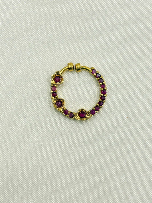 Traditional Ruby Stone Circular Nose Pin – Gold Finish