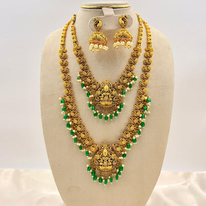✨ Double Layer Lakshmi Temple Necklace Set | Premium Antique Finish