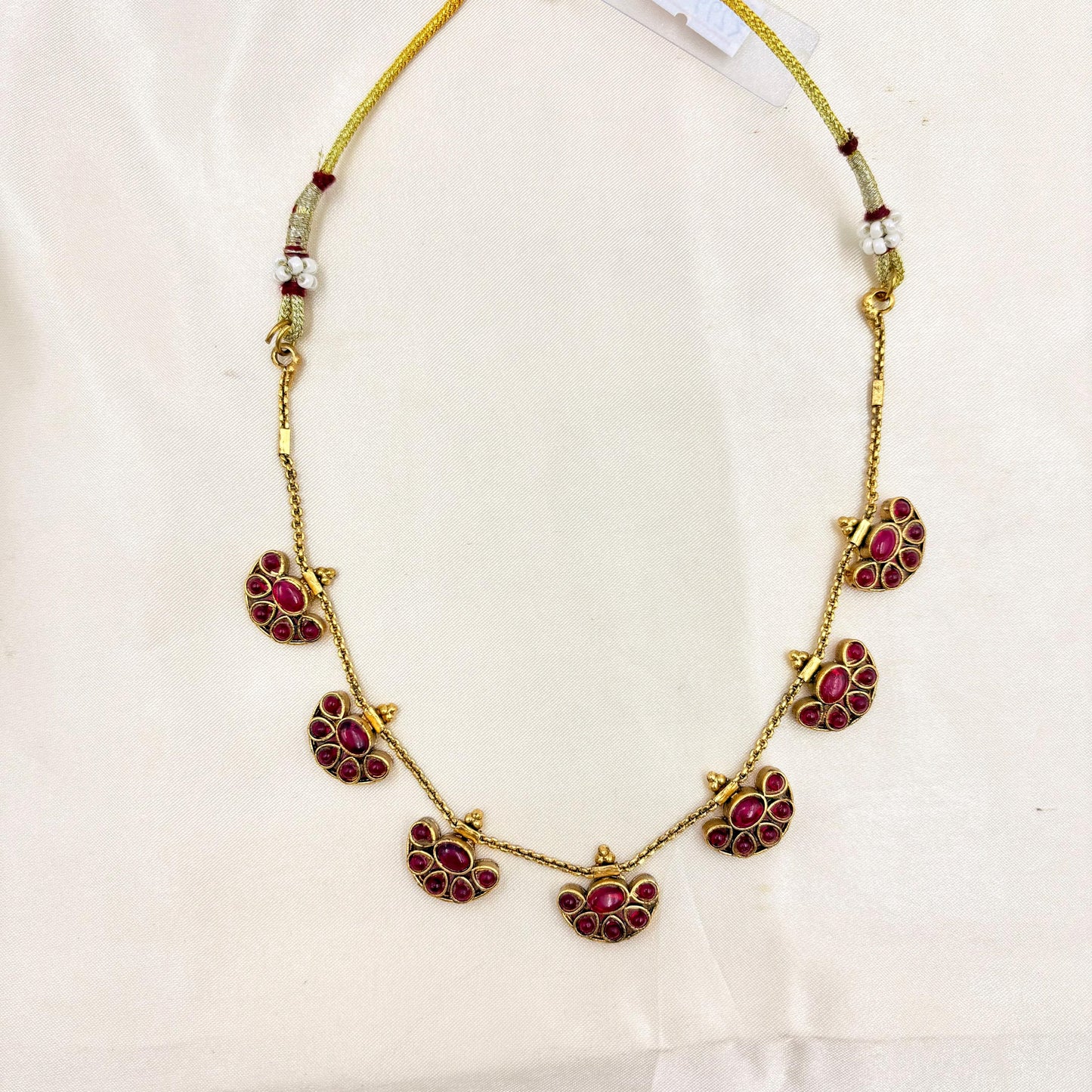 Antique Gold Finish Ruby Stone Short Necklace Set with Matching Stud Earrings