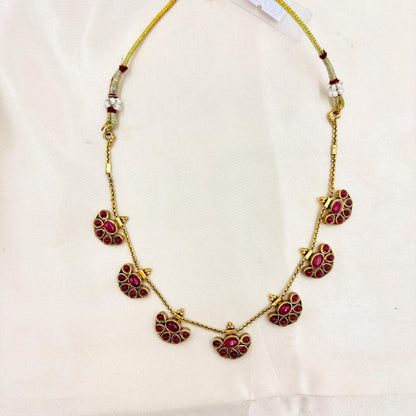 Antique Gold Finish Ruby Stone Short Necklace Set with Matching Stud Earrings