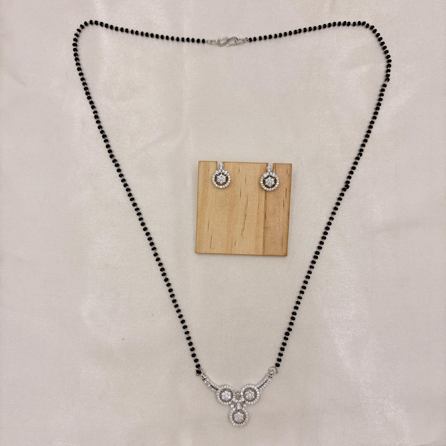 Silver Finish Minimal CZ Mangalsutra with Matching Stud Earrings