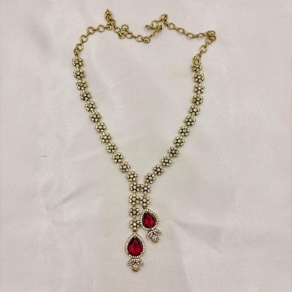 ✨ Floral Ruby Drop Necklace Set | Delicate & Stunning