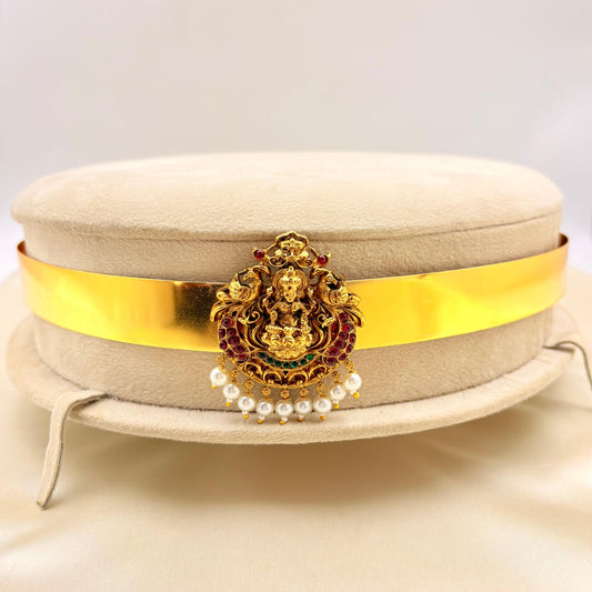 Lakshmi Temple Gold Finish Vaddanam with Pearl Drops – Bridal Waist Belt