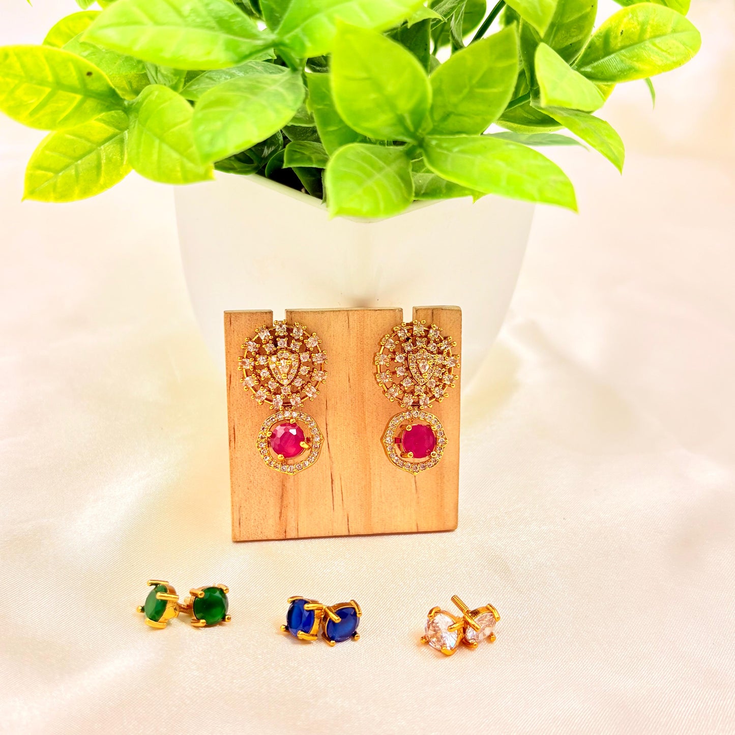 Gold Plated Ruby Kundan Stud Earrings