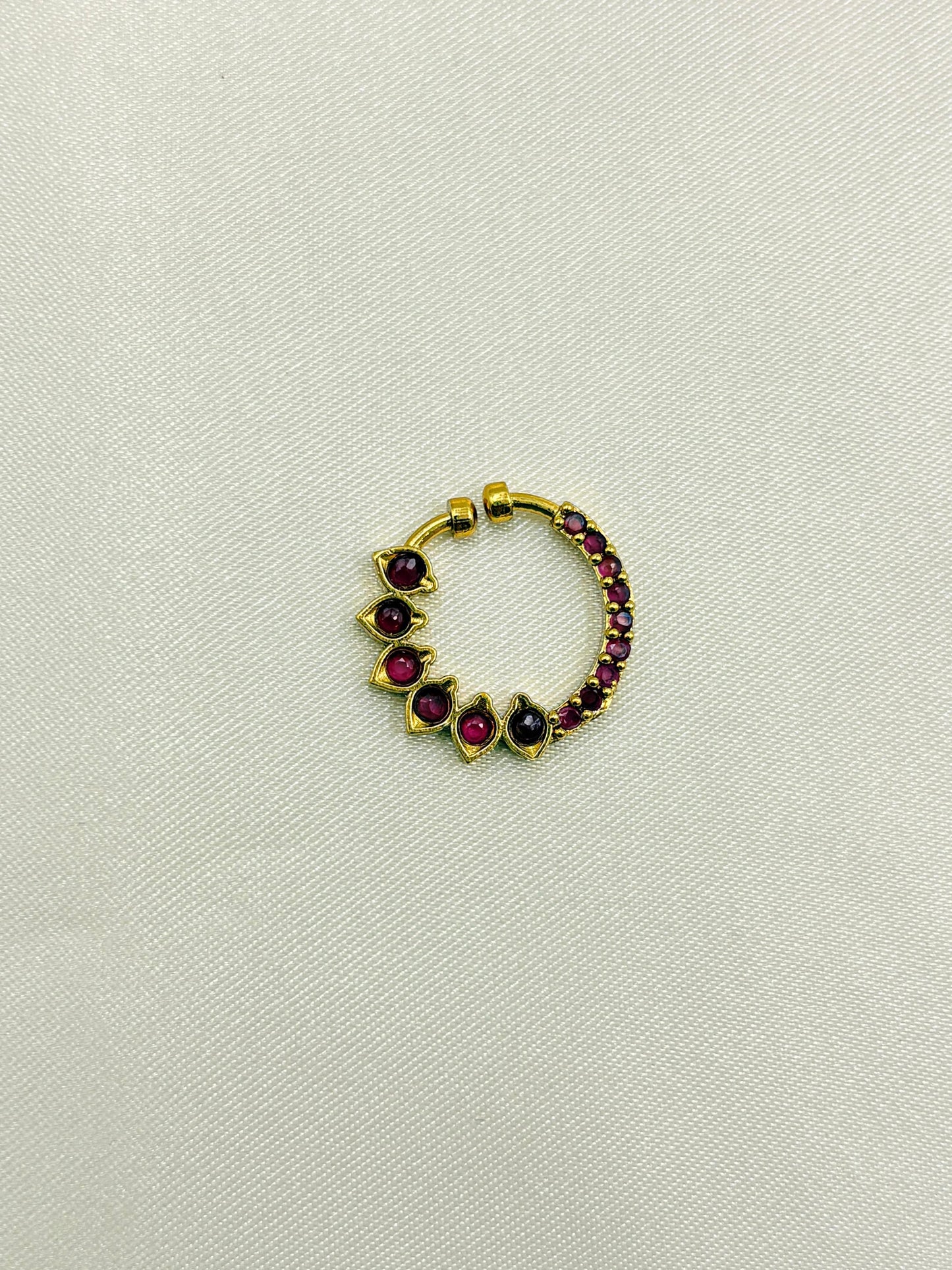 Classic Ruby Stone Designer Nose Pin – Gold Finish