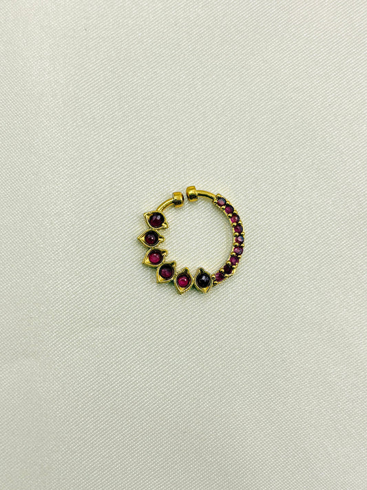 Classic Ruby Stone Designer Nose Pin – Gold Finish