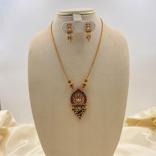 Antique Lakshmi Temple Pendant Long Necklace Set