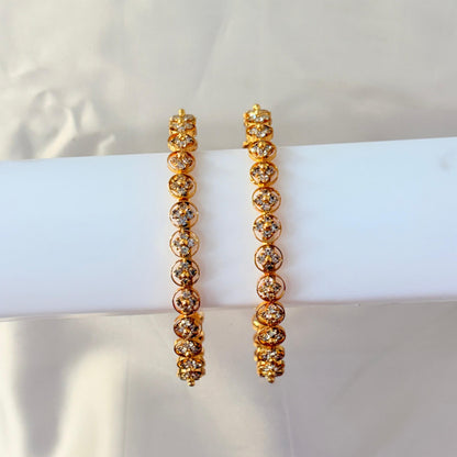 Gold Finish Round Crystal Stone Bangles – Elegant Daily Wear Bangles (Pair)